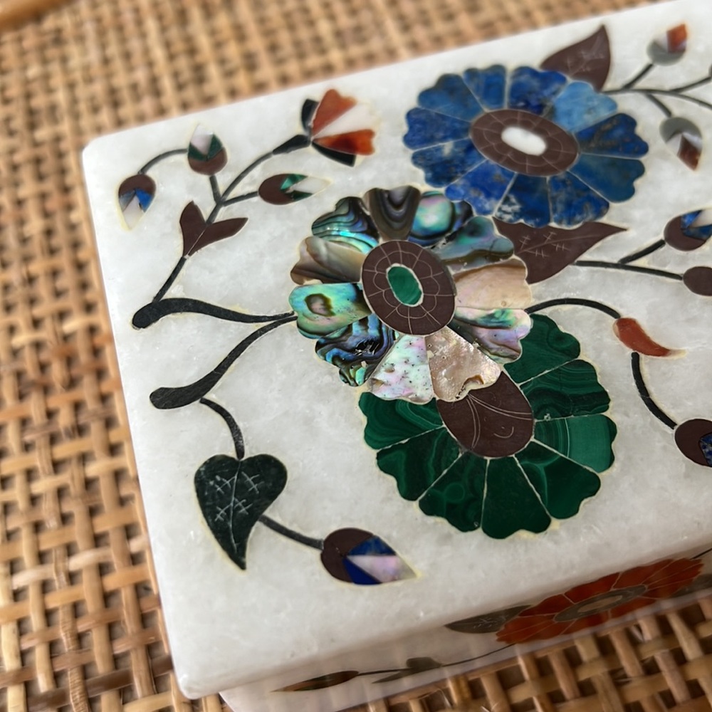 Floral Inlay Marble Box - Picture 12 of 16